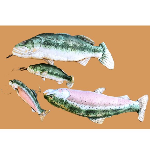 Rainbow Trout With Lures Set Soft Fabric Plush Fishing Decor Rustic Cabin - Picture 2 of 4